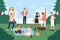 People on bbq party vector illustration, cartoon flat young hipster friends have fun on on bbq grilling picnic outdoors