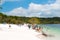 People at the beach at Lake McKenzie, one of the popular freshwater lake at Fraser Island, Australia