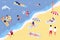 People at beach or seashore relaxing flat summer vector illustration concept