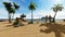 People on the beach on a sunny day with palm trees and cruise ship running