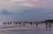 People on the beach watching and filming the Balinese colorful sunset