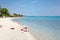 People on beautiful sandy beach in Polychrono, Kasandra peninsula , Greece