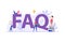 People with big FAQ sign. Customers asking frequently asked questions. Concept of customer guide, useful information, online