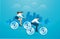 People with bikecycles park and city on background vector illustration