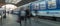 People boarding one of the blue trains of the national carrier in Czech republic, Ceske drahy, at the Prague main train station