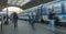 People boarding one of the blue trains of the national carrier in Czech republic, Ceske drahy, at the Prague main train station