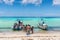 People boating on an empty Palancar beach in Playa Palancar, Quintana Roo, Mexico