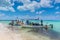 People boating on an empty Palancar beach in Playa Palancar, Quintana Roo, Mexico