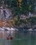 People boating at water of the Lago di Braise in the dolomite of the Italian alps in Italy