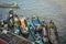 People on the boats on river in Ben Tre, Vietnam