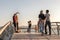 People on a bridge of the Port of Volos.