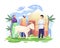 People bring a goat for qurban or sacrifice in Eid Al Adha Mubarak. vector illustration