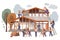 People Builder Character Building House Engaged in Construction Roofing Works Vector Illustration
