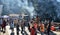 People burning incense and praying