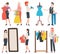People Buying Clothes, Shopper and Seller Vector