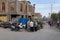 People buying watermelons in a street market in the city of Kashgar, Xinjiang