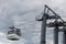 People in cable car in cloudy weather, Montmorency Park, Beauport, Quebec