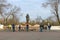 People came to the Alesha - a monument to soldiers of the WWII near the Victory Memorial of the Krasnoyarsk.