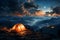 people in the camp tent in mountains,