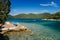 People on the canoe the big lake of Mljet National Park. Outdoor activities. Mljet National Park, Mljet island, Croatia