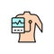 People with a cardiogram, heart pacemaker flat color line icon.