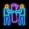 people carry rolled carpet neon glow icon illustration