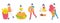 People carrying fast food. Tiny characters with huge burger, donut, french fries and ice cream flat vector illustration set on