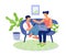 People cartoon characters - friends or romantic couple chatting friendly sitting on sofa or couch.