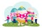 People celebrating Easter and painting Easter eggs. Vector cartoon illustration. Holiday creative workshop concept