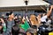 People with cell phones in the air recording the passage of President Bolsonaro at the CCA event park in Americana