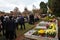 People on cemetery at deceased holiday