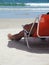 People chair leisure sand Pernambuco beach Guaruja Sao Paulo Brazil