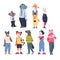 People Character with Animal Head Standing Wearing Trendy Clothes Vector Set