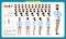 People character business set. Front, side, back view animated character. Businessman character