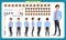 People character business set. Front, side, back view animated character. Businessman character