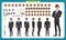 People character business set. Front, side, back view animated character. Businessman character creation