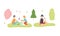 People Character Enjoying Picnic in Nature Sitting on Grass Eating and Drinking Vector Set