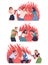 People Character Extinguishing Burning Angry Shouting Man and Woman Vector Set