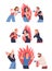 People Character Extinguishing Burning Angry Shouting Man and Woman Vector Set