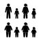 People character healthy weight and obesity, man woman and children, overweight problem icon set people  figure pictog