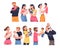 People Character Holding Baby with Arms Nursing Him Vector Illustration Set