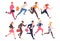 People Character Hurrying Running Fast Feeling Panic of Being Late Vector Illustration Set