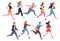 People Character Hurrying Running Fast Feeling Panic of Being Late Vector Illustration Set