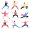 People Character Practicing Tai Chi and Qigong Exercise as Internal Chinese Martial Art Vector Illustration Set.