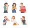 People Character Receiving Good News Speaking by Phone and Reading Message Vector Illustration Set