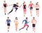 People Character Running in Sportswear and Trainers Engaged in Sport Training and Workout Vector Set