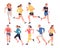 People Character Running in Sportswear and Trainers Engaged in Sport Training and Workout Vector Set