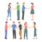 People Character Shaking Hand as Brief Greeting or Parting Tradition Vector Set