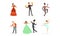 People Characters Acting in Play and Dancing on Stage of Classic Theater Vector Illustration Set