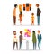 People Characters in Art Gallery Viewing Abstract Modern Exposition and Artwork Vector Set